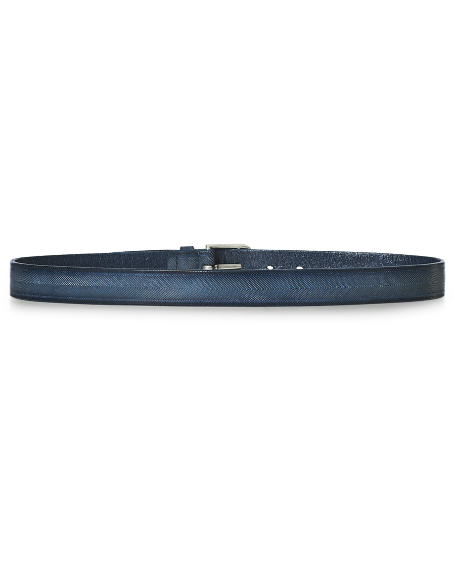 Herre | Orciani Herringbone Leather Belt 3,5 cm Denim Blue | Orciani | Herringbone Leather Belt 3,5 cm Denim Blue