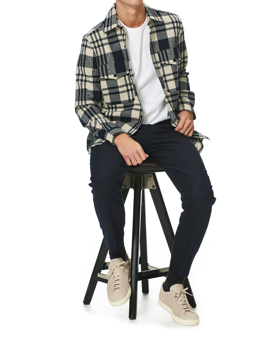 Herre | Skjorter | A Day's March | Cardiff Checked Flannel Shirt Off White/Navy