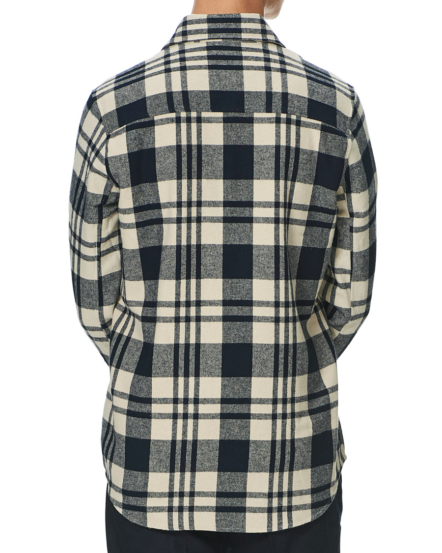 Herre | Skjorter | A Day's March | Cardiff Checked Flannel Shirt Off White/Navy