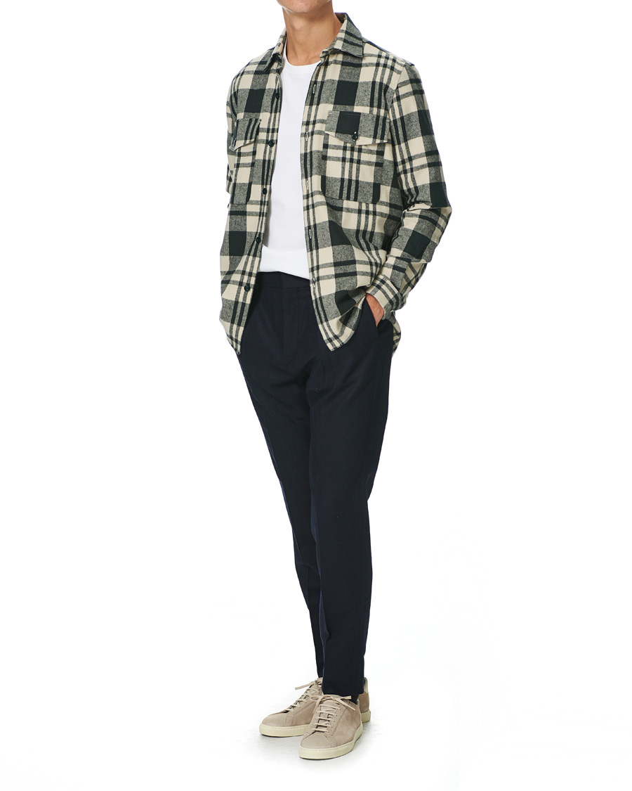 Herre | Skjorter | A Day's March | Cardiff Checked Flannel Shirt Off White/Seaweed