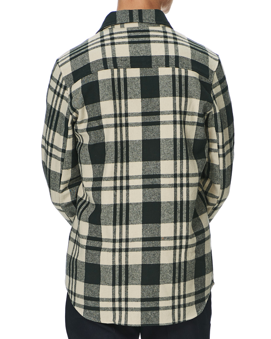Herre | Skjorter | A Day's March | Cardiff Checked Flannel Shirt Off White/Seaweed