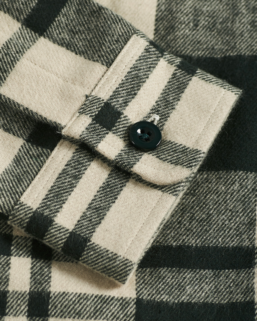 Herre | Skjorter | A Day's March | Cardiff Checked Flannel Shirt Off White/Seaweed