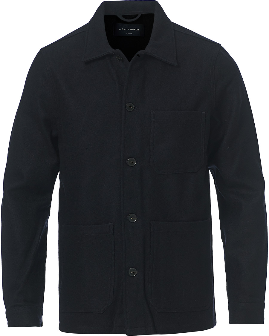 Herre | Skjorter | A Day's March | Original Wool Overshirt Navy