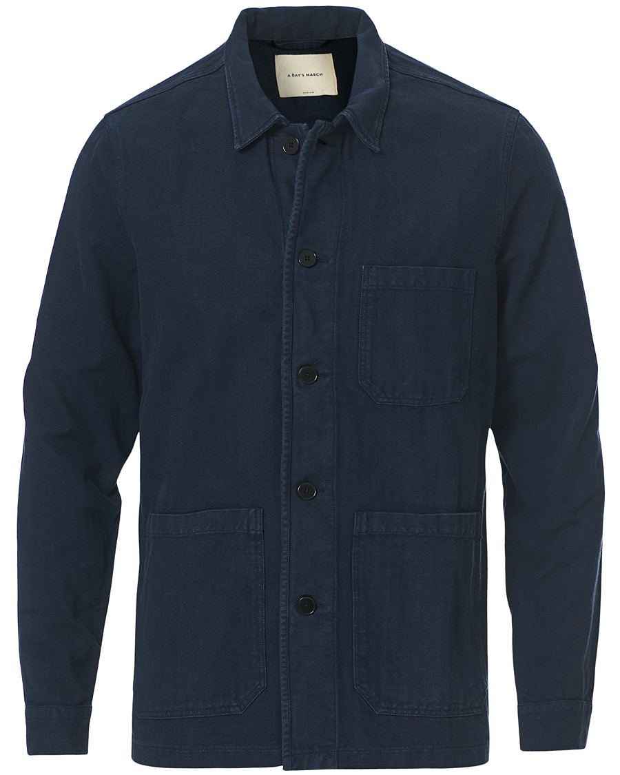 Herre | Skjorter | A Day's March | Original Herringbone Overshirt Navy