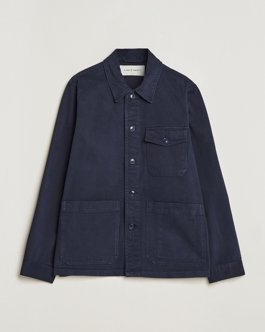Herre |  | A Day's March | Sturdy Twill Patch Pocket Overshirt Navy