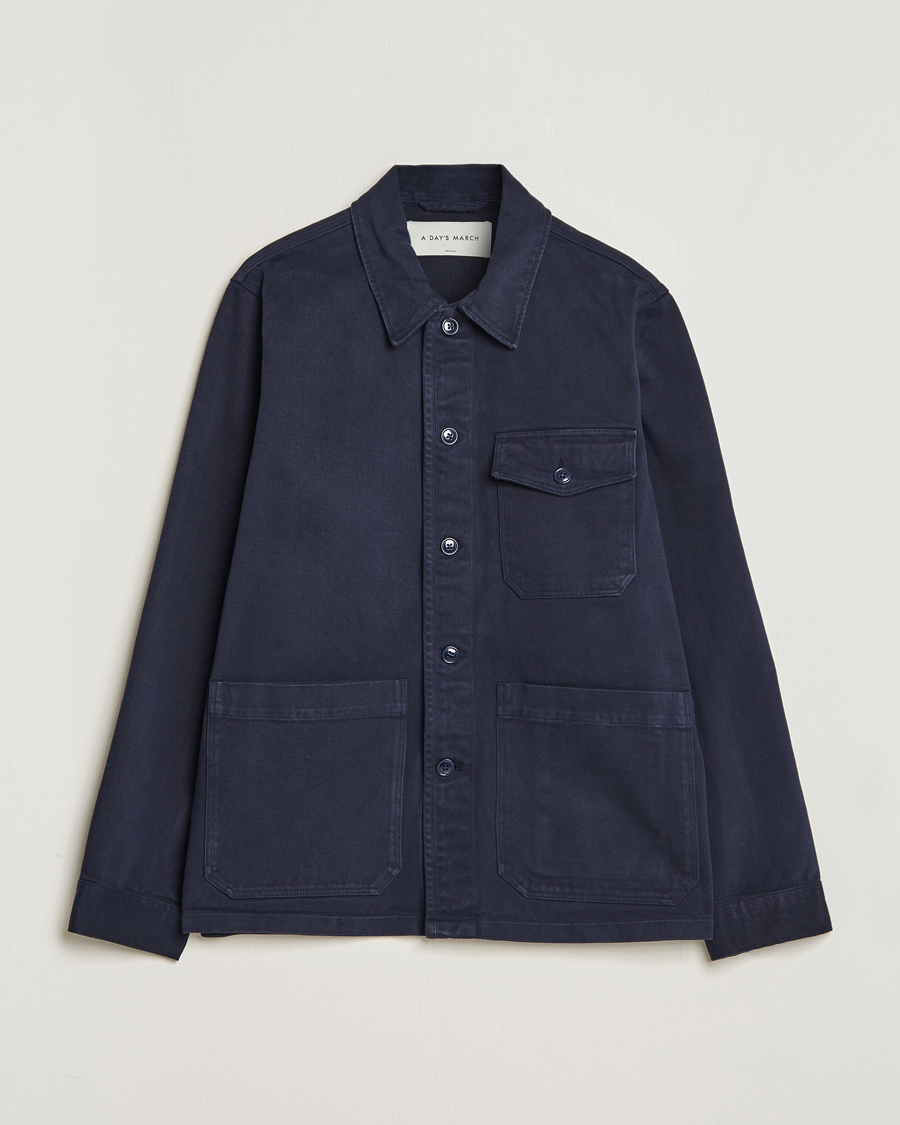 Herre | Skjorter | A Day's March | Patch Pocket Sturdy Twill Overshirt Navy