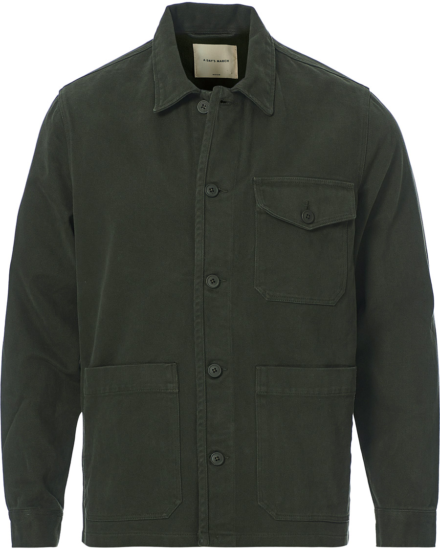 Herre | Skjorter | A Day's March | Sturdy Twill Patch Pocket Overshirt Forest