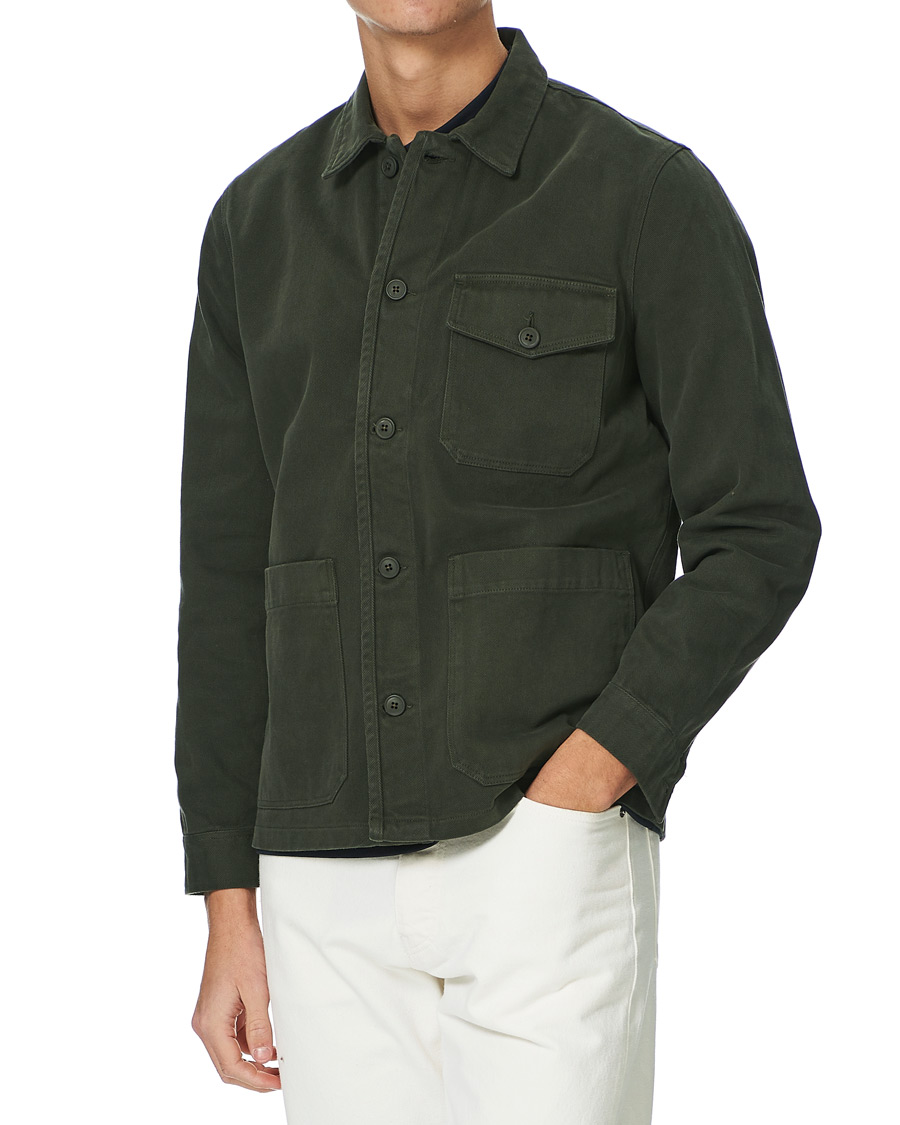 Herre | Skjorter | A Day's March | Sturdy Twill Patch Pocket Overshirt Forest