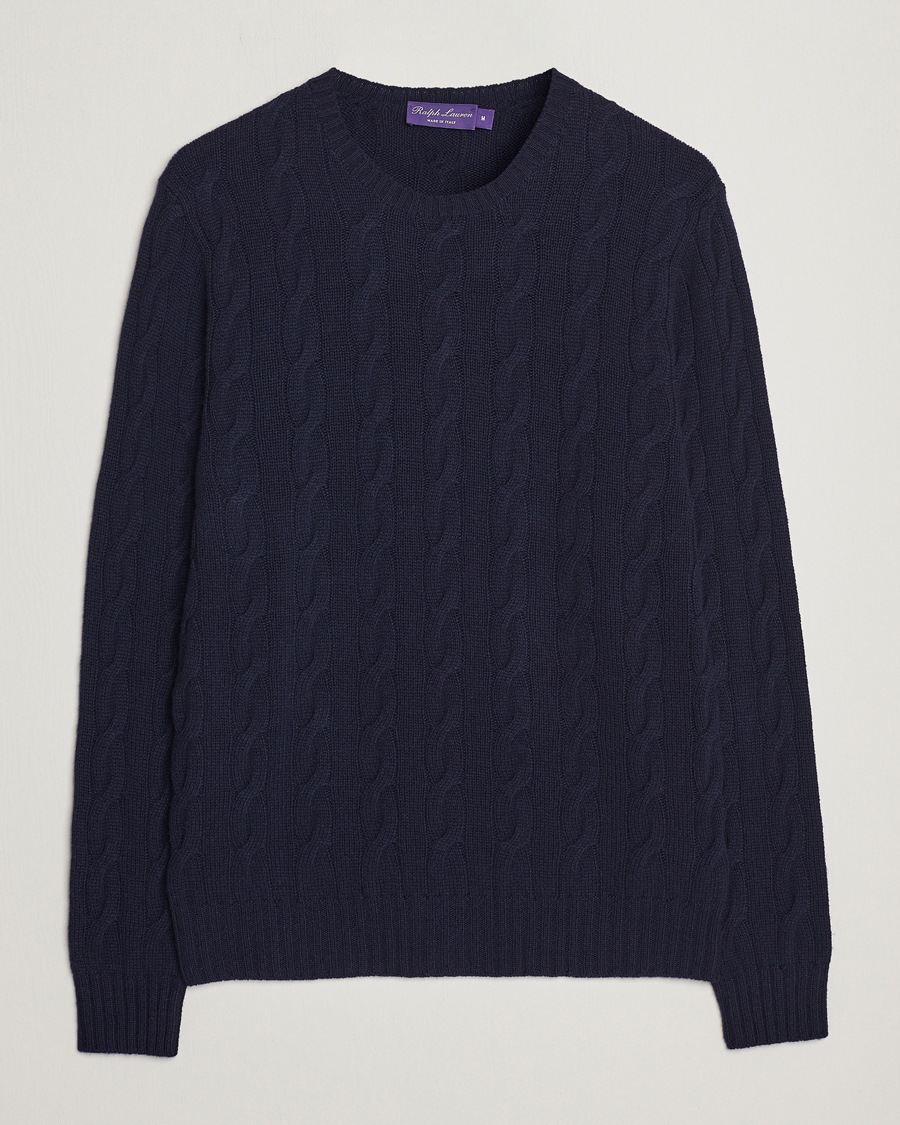 Herre | Gensere | Ralph Lauren Purple Label | Cashmere Cable Crew Neck Sweater Chairman Navy