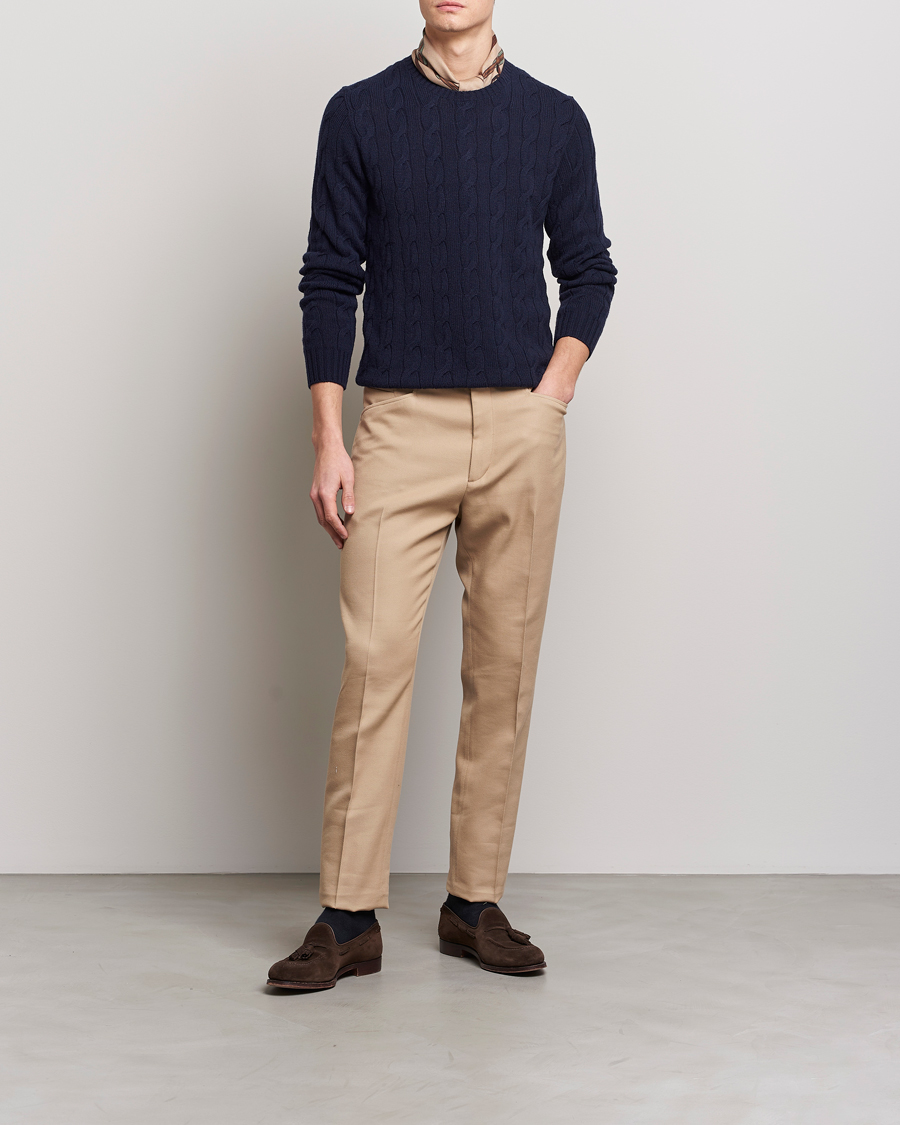 Herre | Gensere | Ralph Lauren Purple Label | Cashmere Cable Crew Neck Sweater Chairman Navy