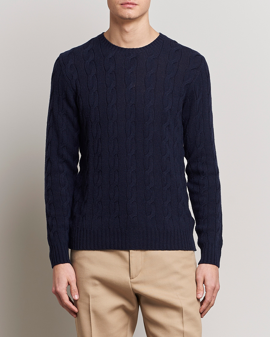 Herre | Gensere | Ralph Lauren Purple Label | Cashmere Cable Crew Neck Sweater Chairman Navy