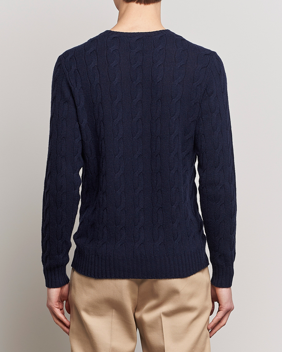 Herre | Gensere | Ralph Lauren Purple Label | Cashmere Cable Crew Neck Sweater Chairman Navy