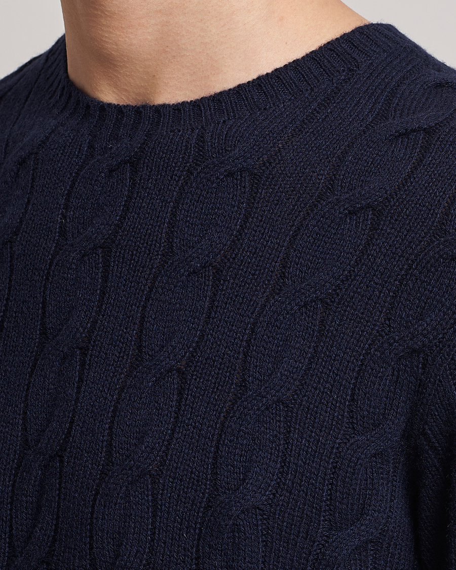 Herre | Gensere | Ralph Lauren Purple Label | Cashmere Cable Crew Neck Sweater Chairman Navy