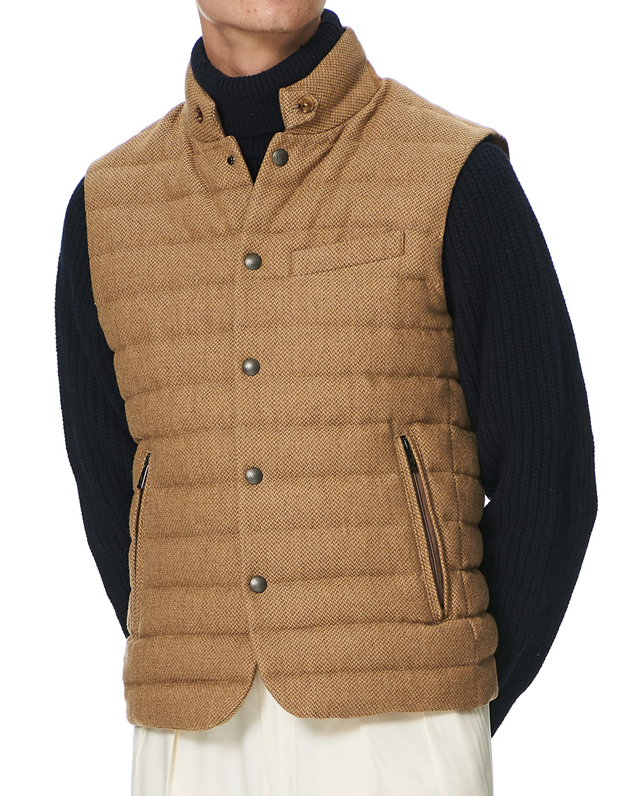 Herre | Jakker | Ralph Lauren Purple Label | Whitwell Wool Tweed Down Vest Classic Camel