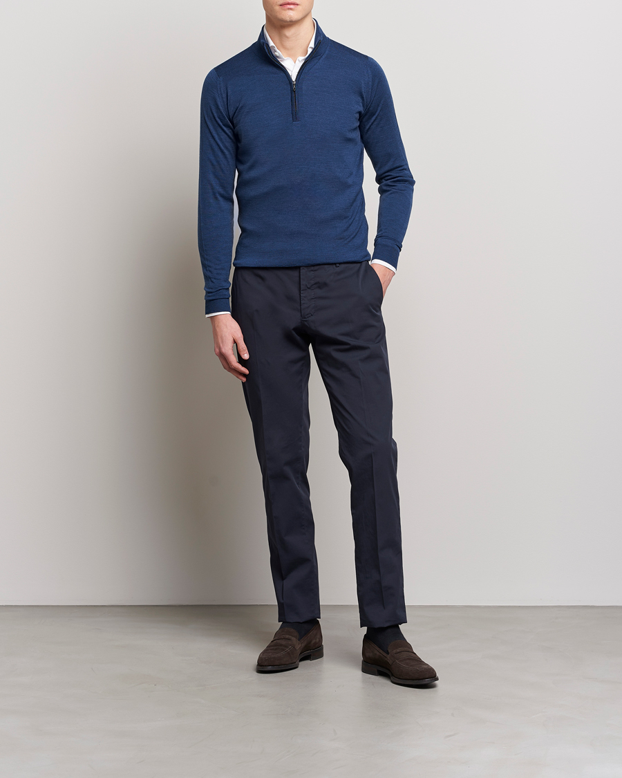 Herre | Gensere | John Smedley | Barrow Extra Fine Merino Half Zip Indigo