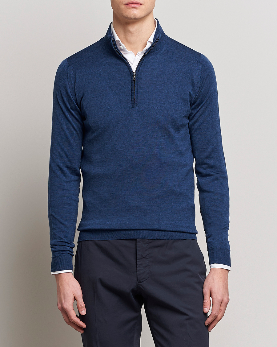 Herre | Gensere | John Smedley | Barrow Extra Fine Merino Half Zip Indigo