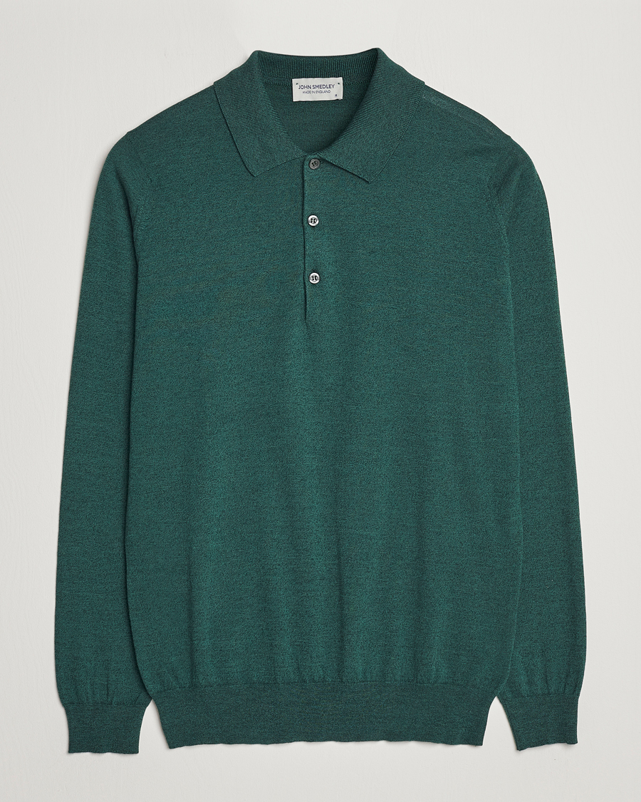 Herre | Gensere | John Smedley | Belper Wool/Cotton Polo Pullover Bottle Green