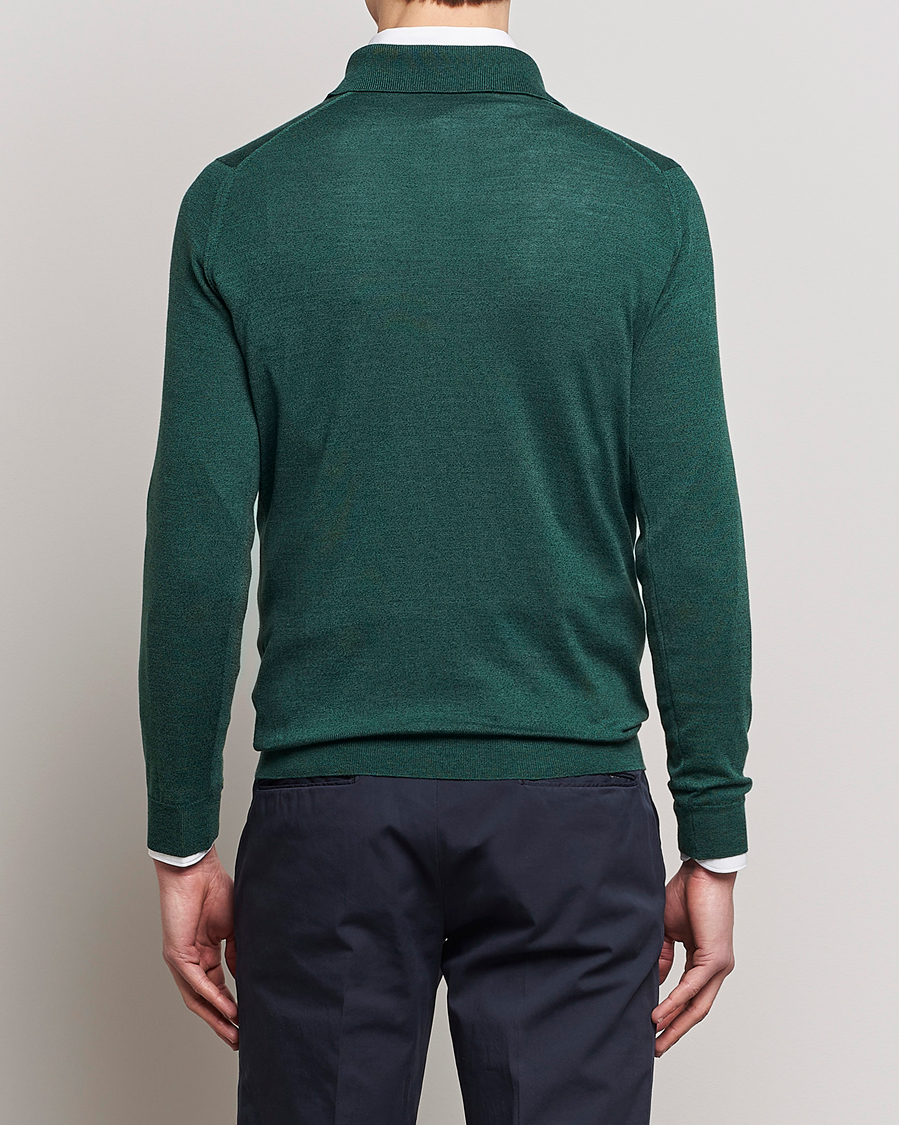 Herre | Gensere | John Smedley | Belper Wool/Cotton Polo Pullover Bottle Green