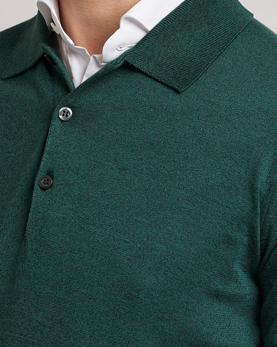 Herre | Gensere | John Smedley | Belper Wool/Cotton Polo Pullover Bottle Green