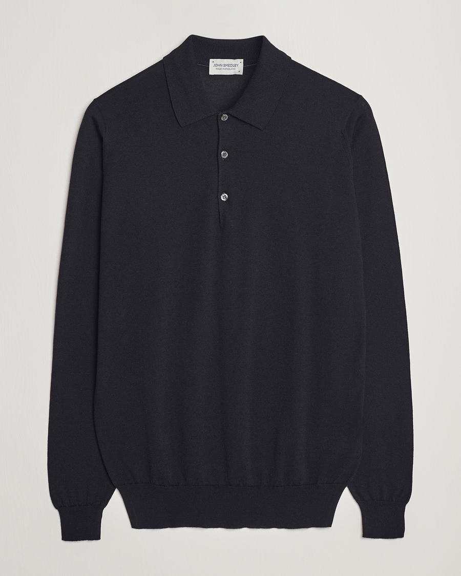Herre | Gensere | John Smedley | Belper Wool/Cotton Polo Pullover Navy
