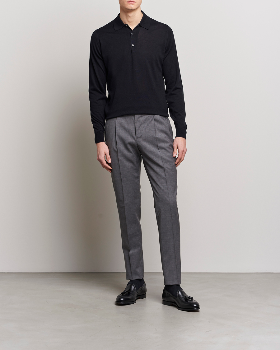 Herre | Gensere | John Smedley | Belper Wool/Cotton Polo Pullover Navy
