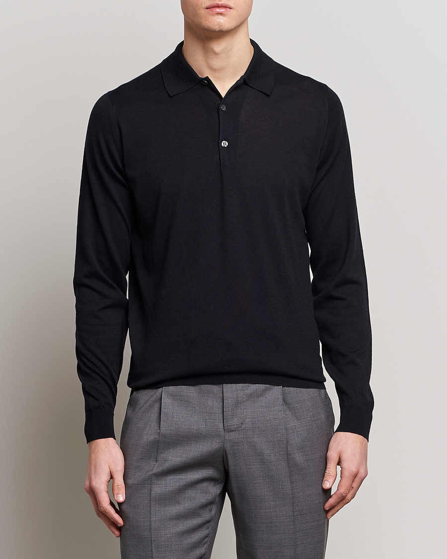 Herre | Gensere | John Smedley | Belper Wool/Cotton Polo Pullover Navy