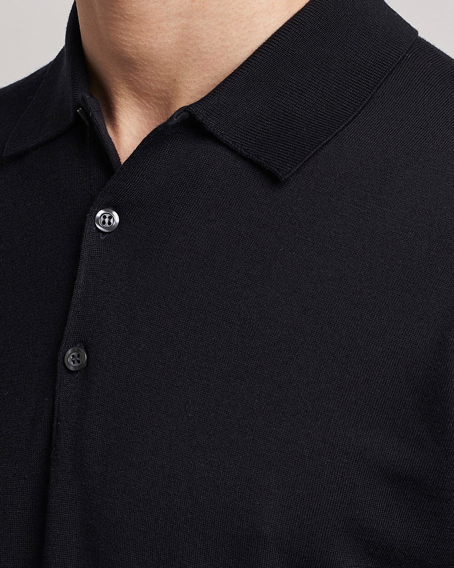 Herre | Gensere | John Smedley | Belper Wool/Cotton Polo Pullover Navy