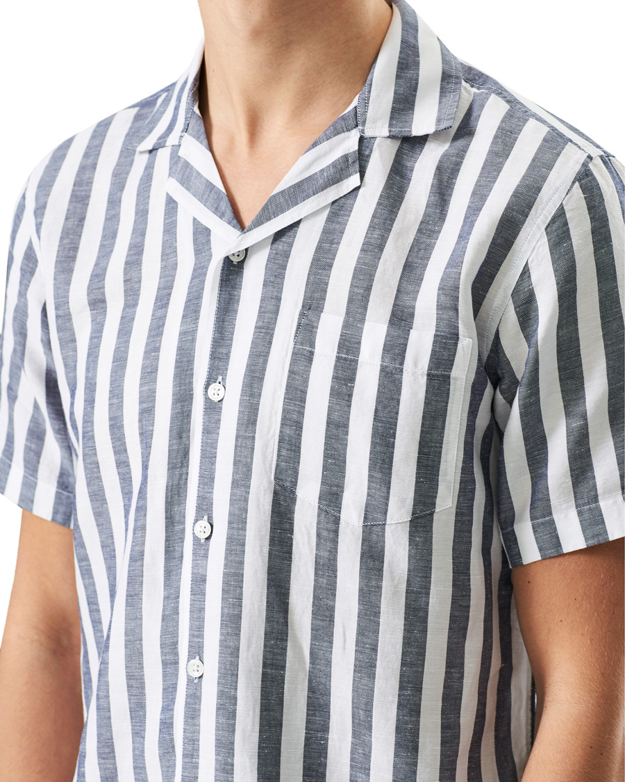 Herre | Skjorter | Orlebar Brown | Hibbert Linen/Cotton Short Sleeve Shirt Ink/Cloud