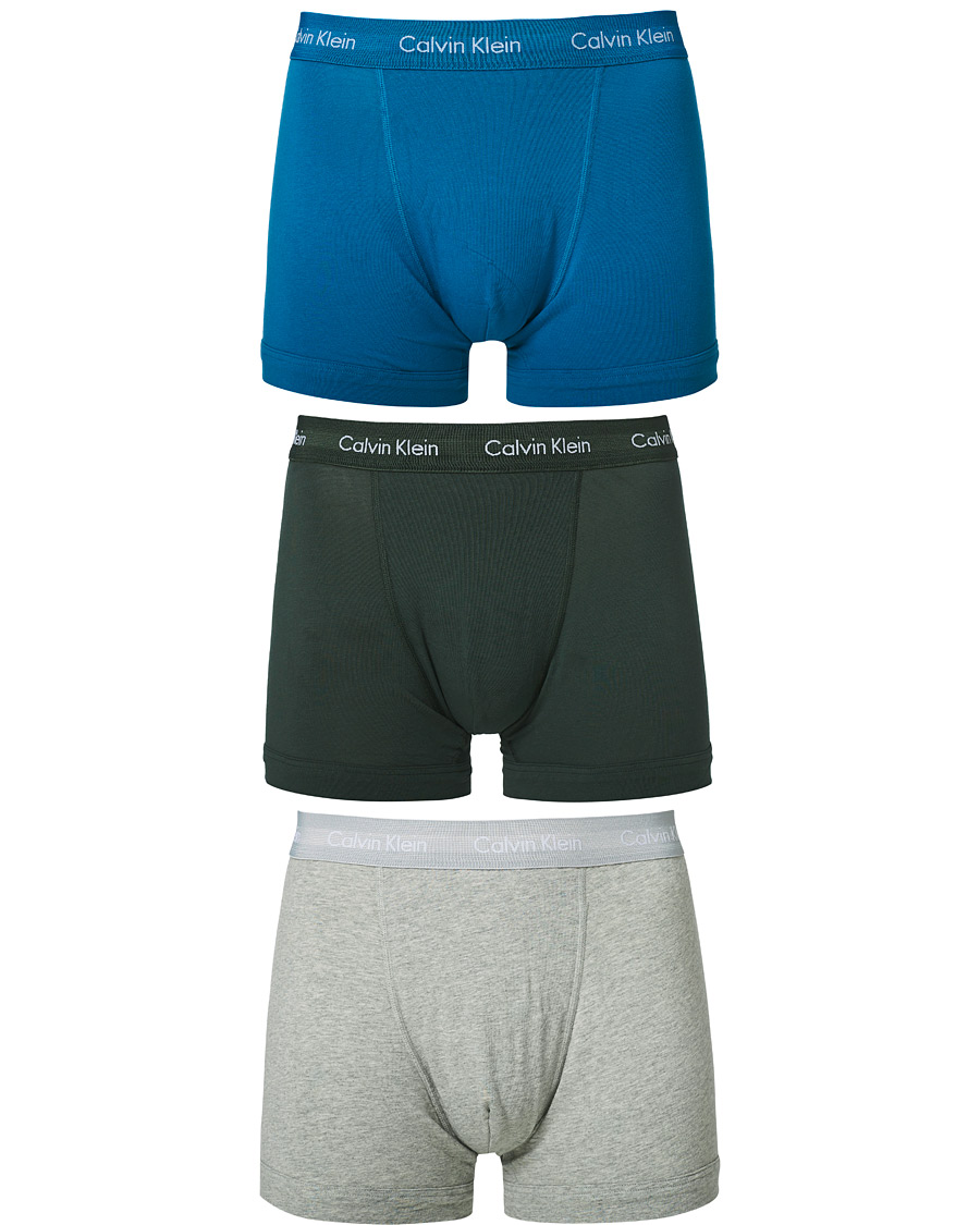 Herre | Undertøy | Calvin Klein | Cotton Stretch Trunk 3-Pack Green/Grey/Blue