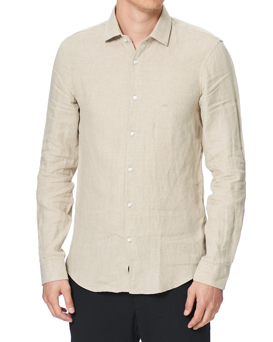 Herre | Skjorter | Calvin Klein | Slim Fit Linen Shirt Stony Beige