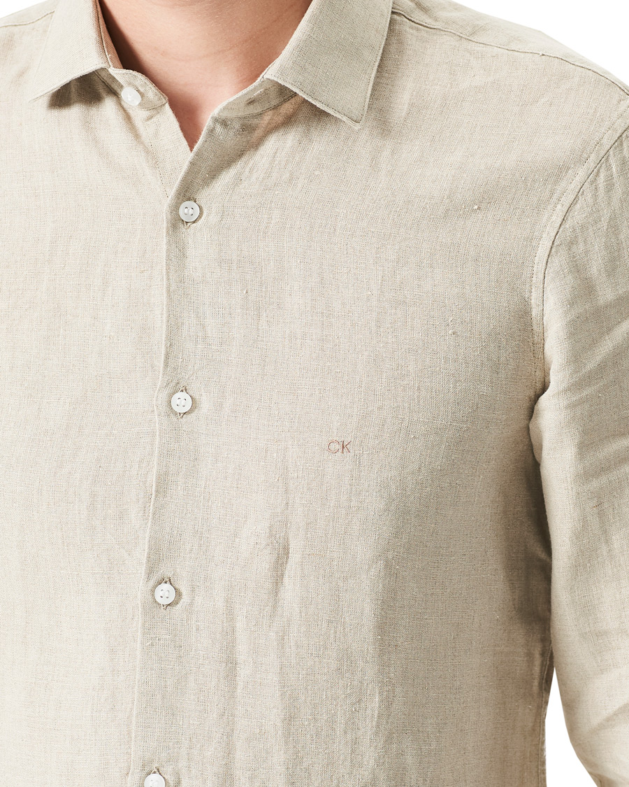 Herre | Skjorter | Calvin Klein | Slim Fit Linen Shirt Stony Beige