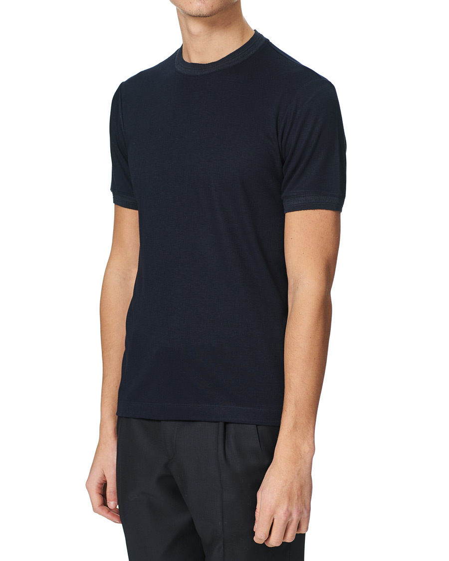 Herre | T-Shirts | Giorgio Armani | Soft Silk T-Shirt Navy