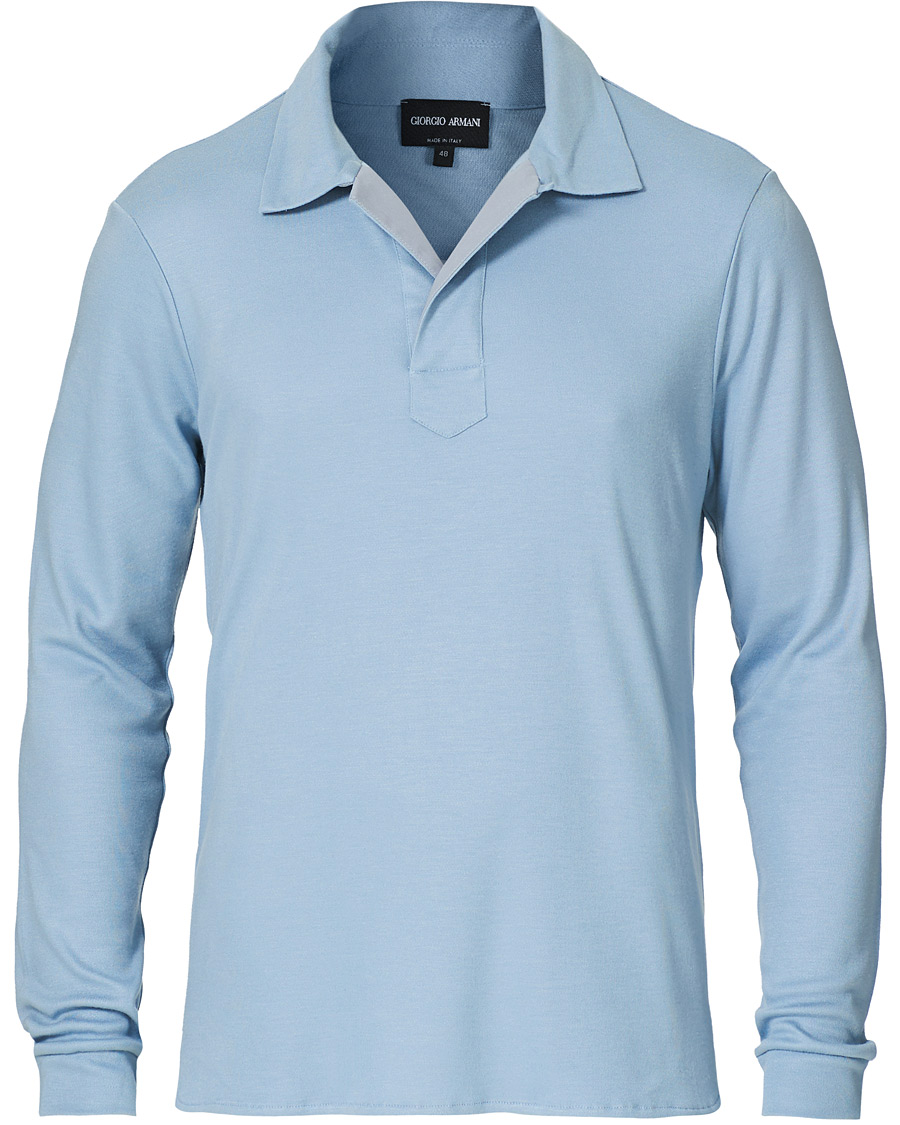 Herre | Gensere | Giorgio Armani | Silk Blend Long Sleeve Polo Light Blue