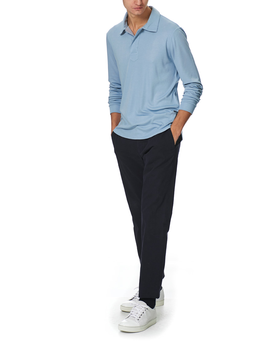 Herre | Gensere | Giorgio Armani | Silk Blend Long Sleeve Polo Light Blue