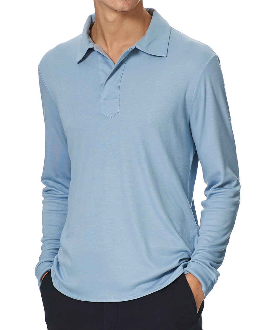 Herre | Gensere | Giorgio Armani | Silk Blend Long Sleeve Polo Light Blue