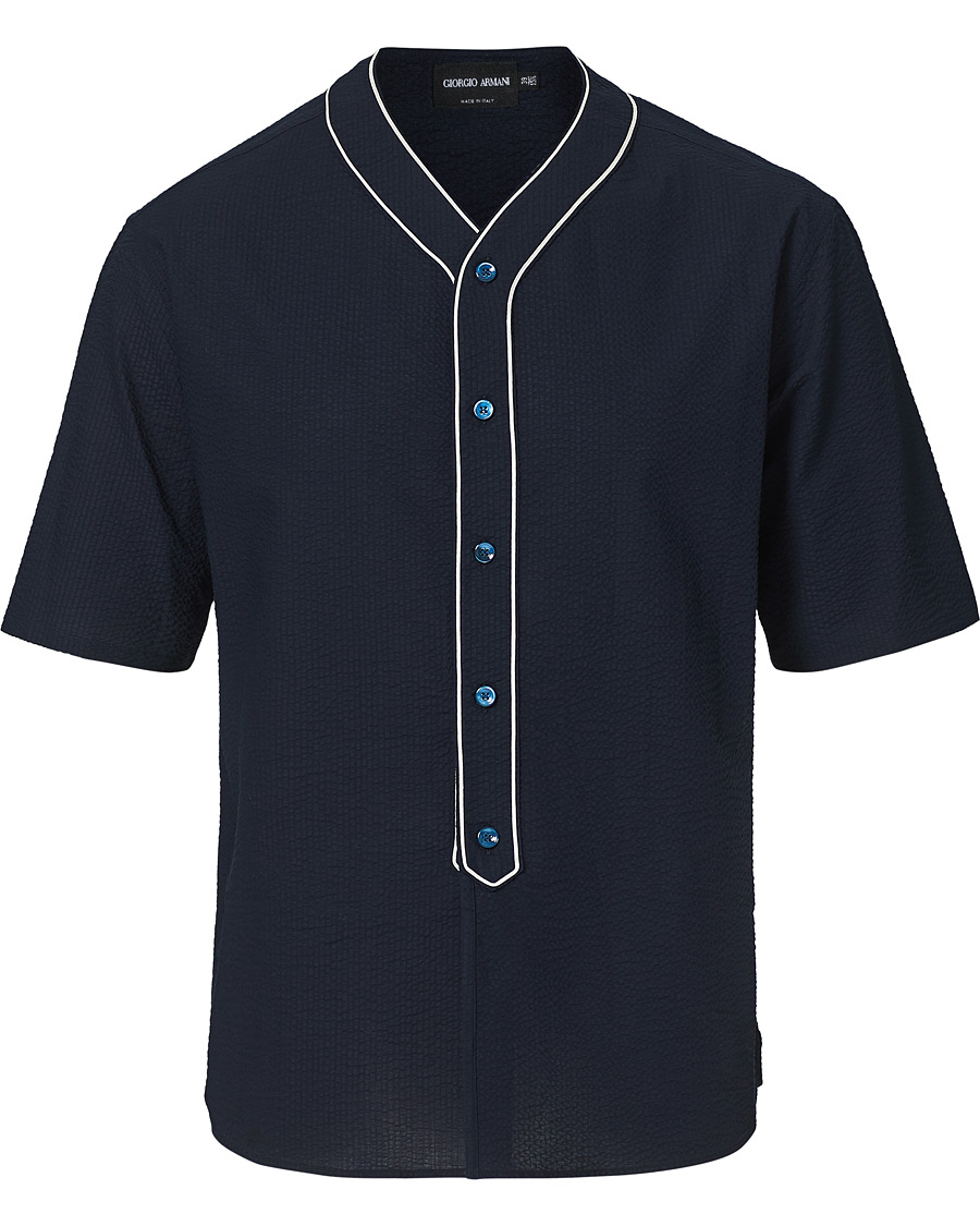 Herre | Skjorter | Giorgio Armani | Short Sleeve Seersucker Guru Shirt Navy