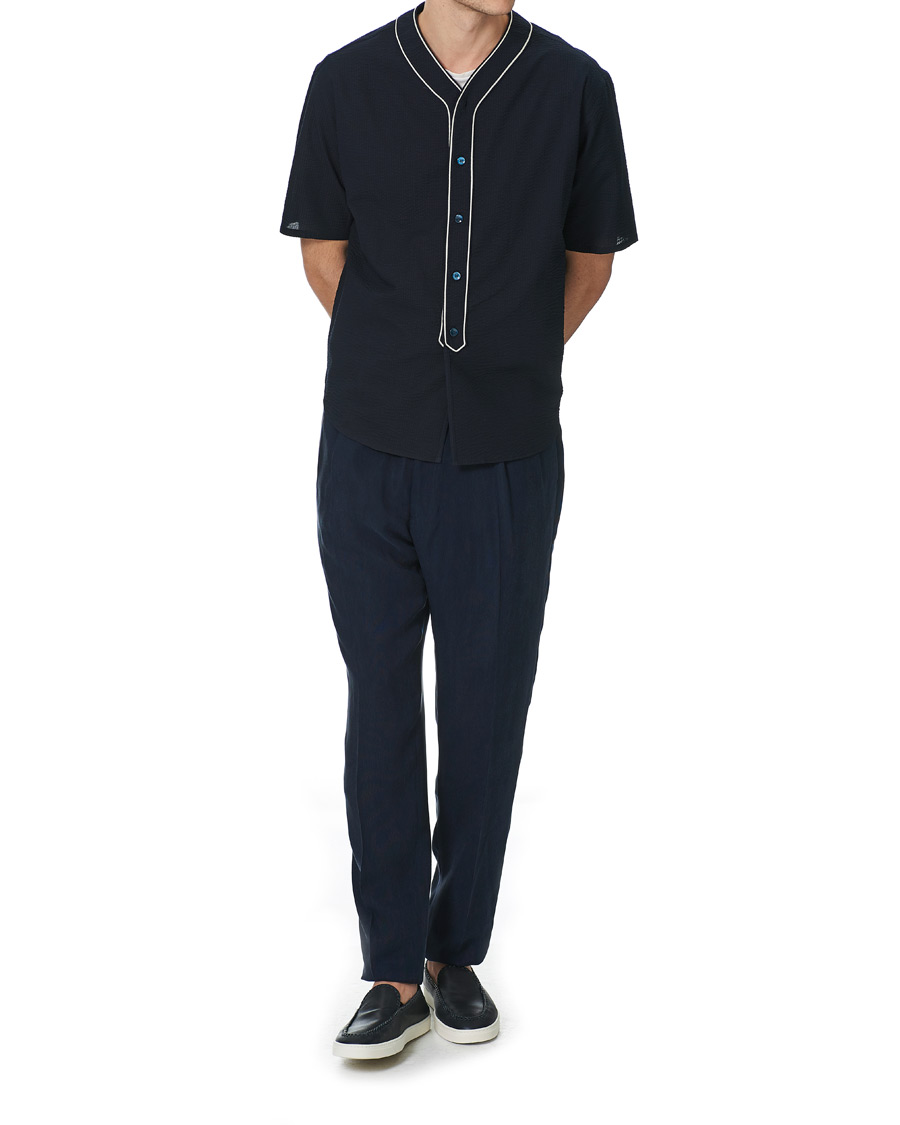 Herre | Skjorter | Giorgio Armani | Short Sleeve Seersucker Guru Shirt Navy