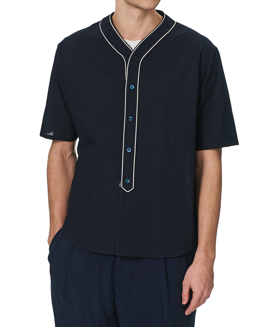 Herre | Skjorter | Giorgio Armani | Short Sleeve Seersucker Guru Shirt Navy