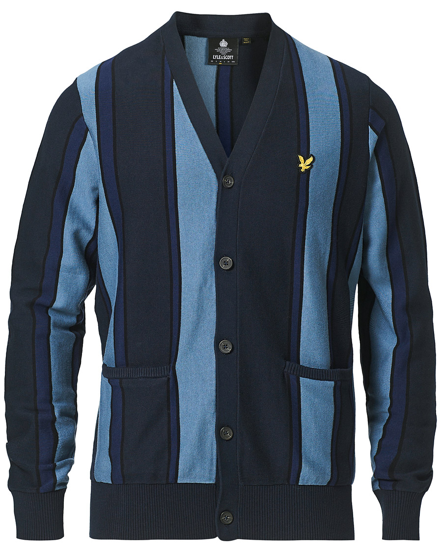 Herre | Gensere | Lyle & Scott | Stripe Cardigan Slate Blue/Navy