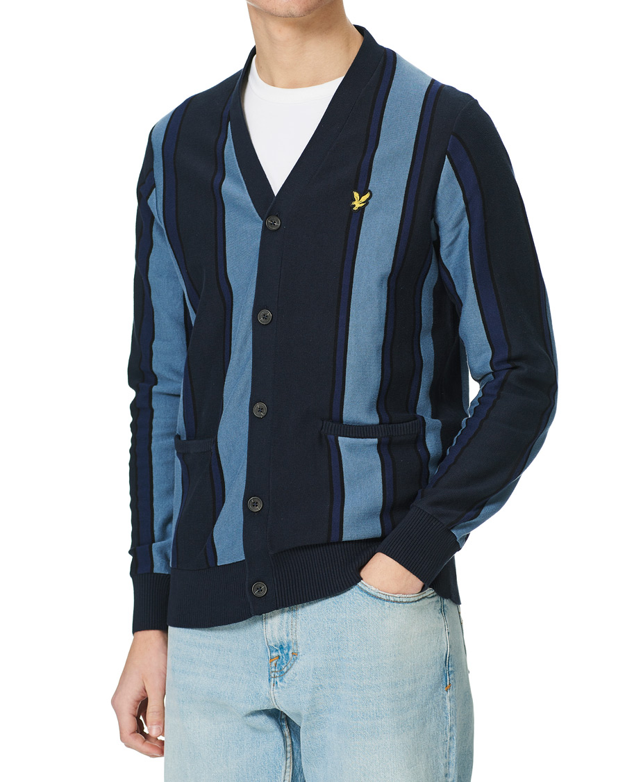 Herre | Gensere | Lyle & Scott | Stripe Cardigan Slate Blue/Navy