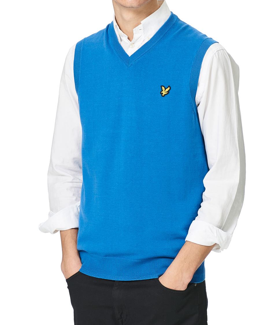 Herre | Gensere | Lyle & Scott | Cotton V-Neck Vest Spring Blue