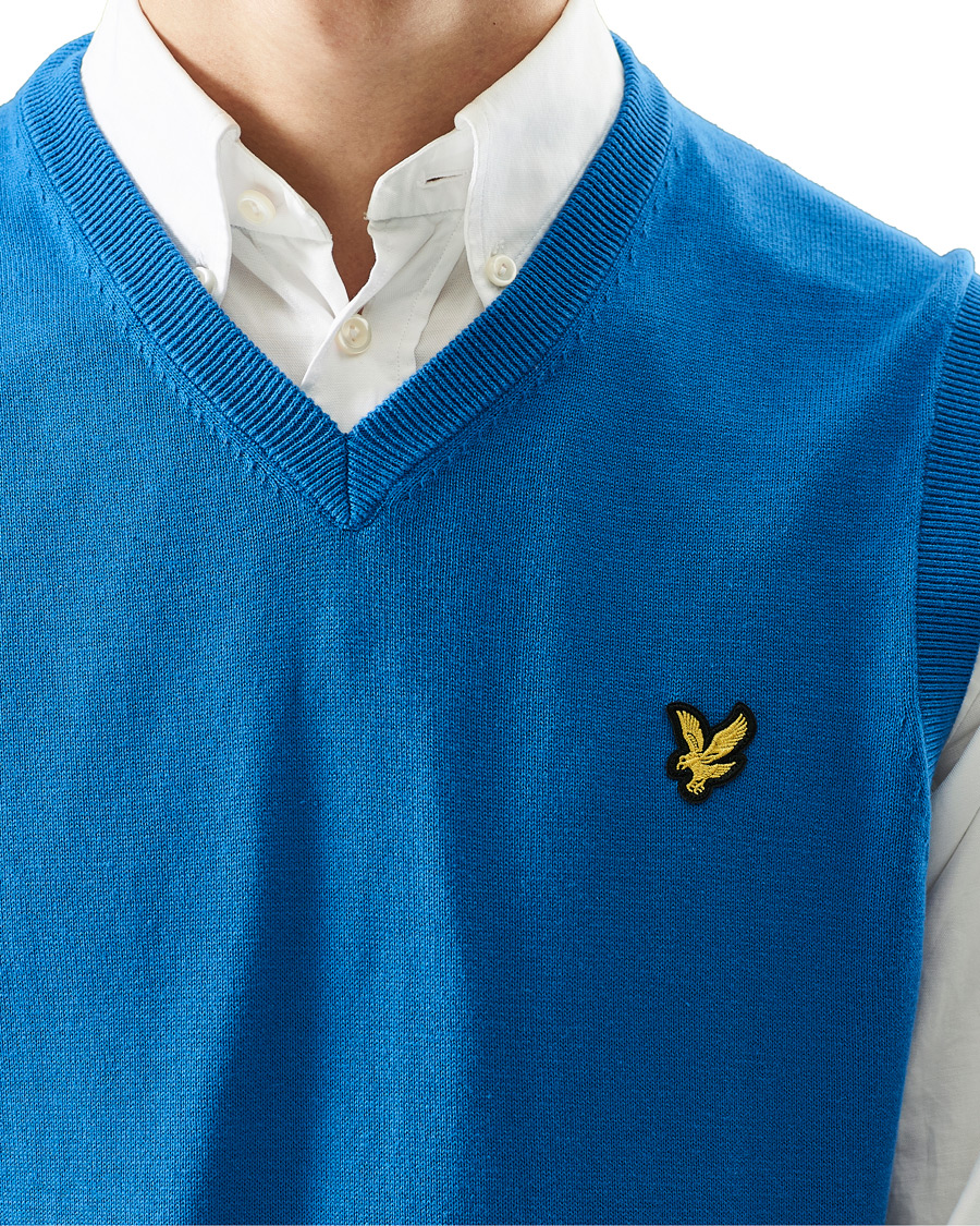Herre | Gensere | Lyle & Scott | Cotton V-Neck Vest Spring Blue