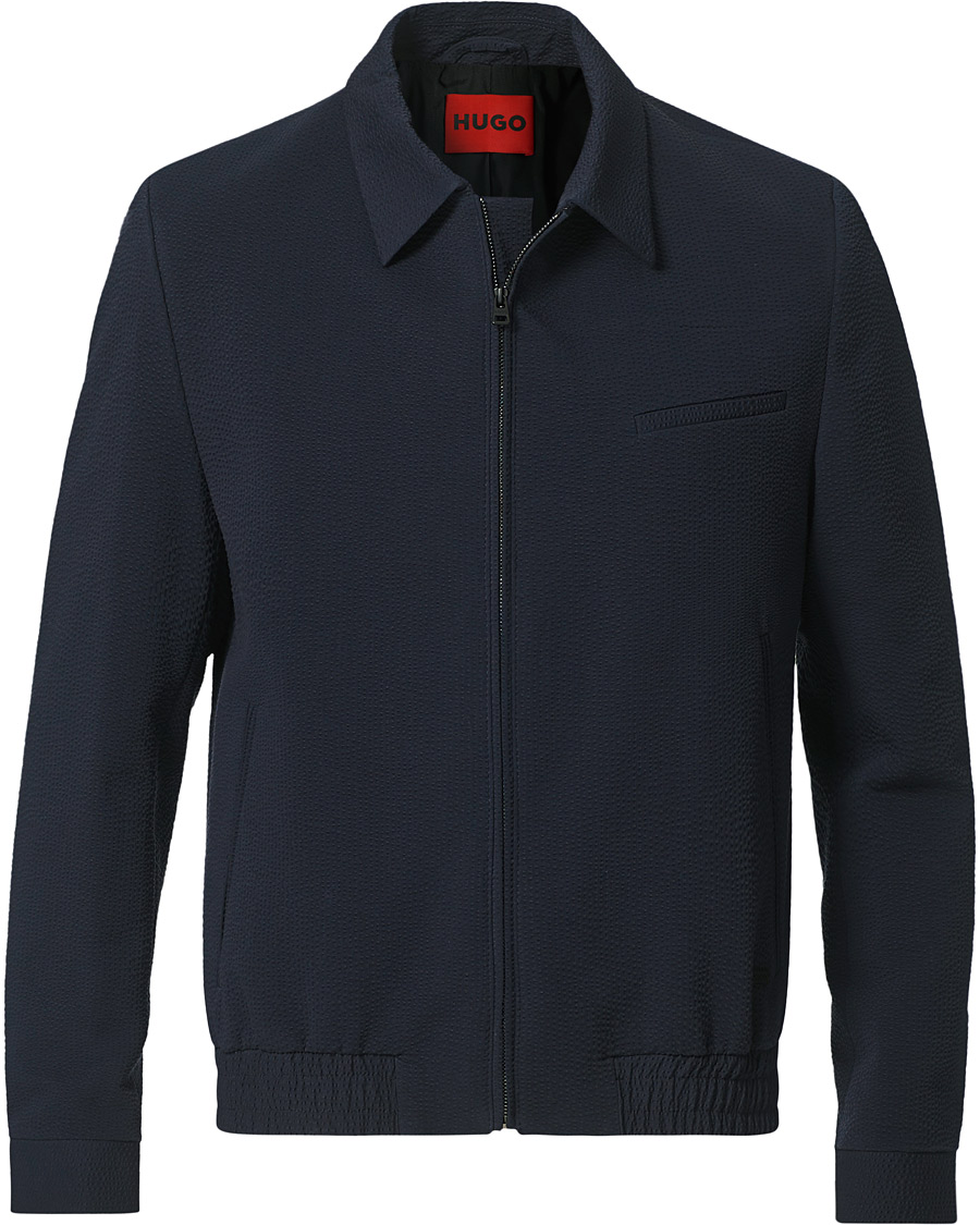 Herre | Jakker | HUGO | Hellis Seersucker Bomber Jacket Dark Blue
