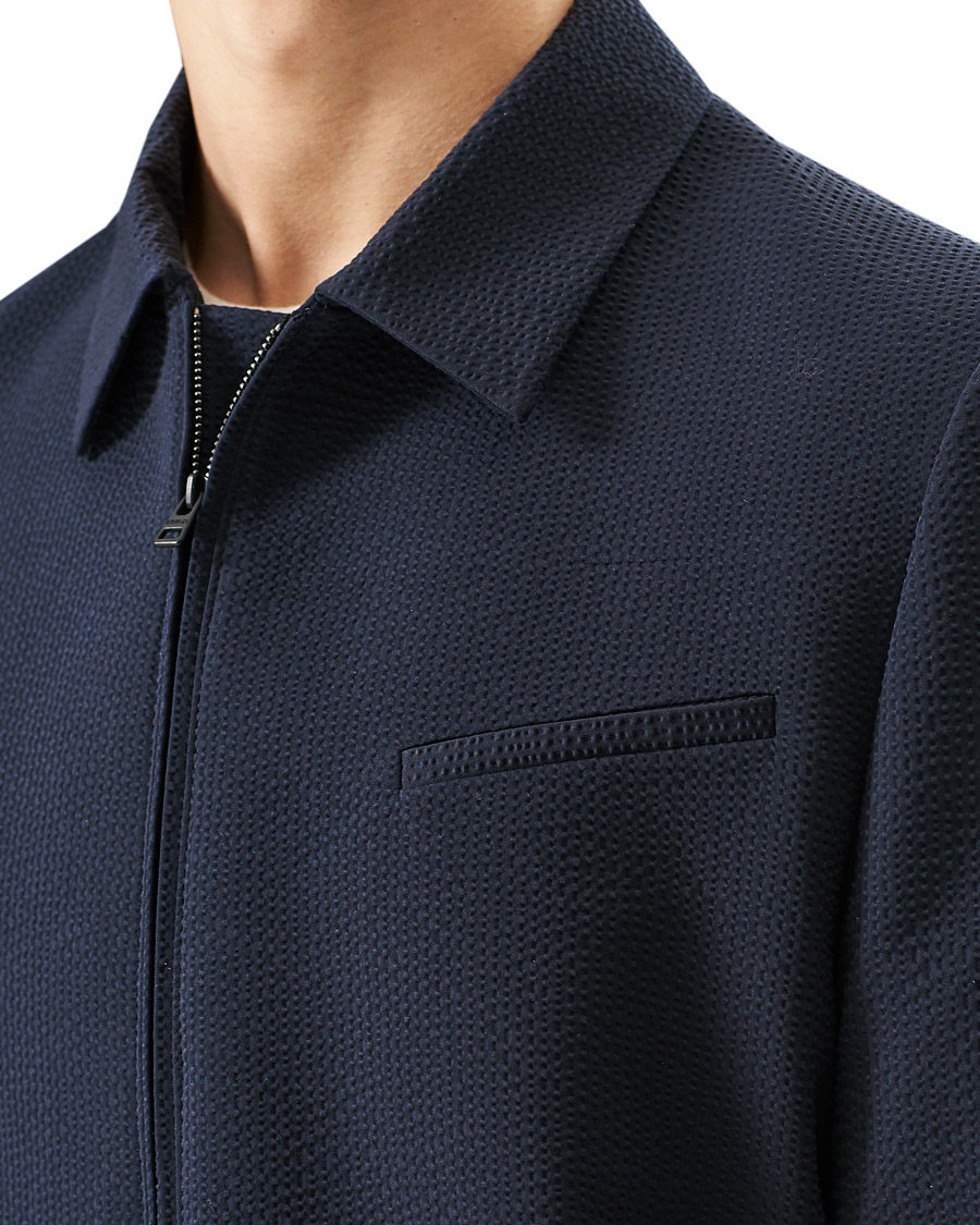 Herre | Jakker | HUGO | Hellis Seersucker Bomber Jacket Dark Blue