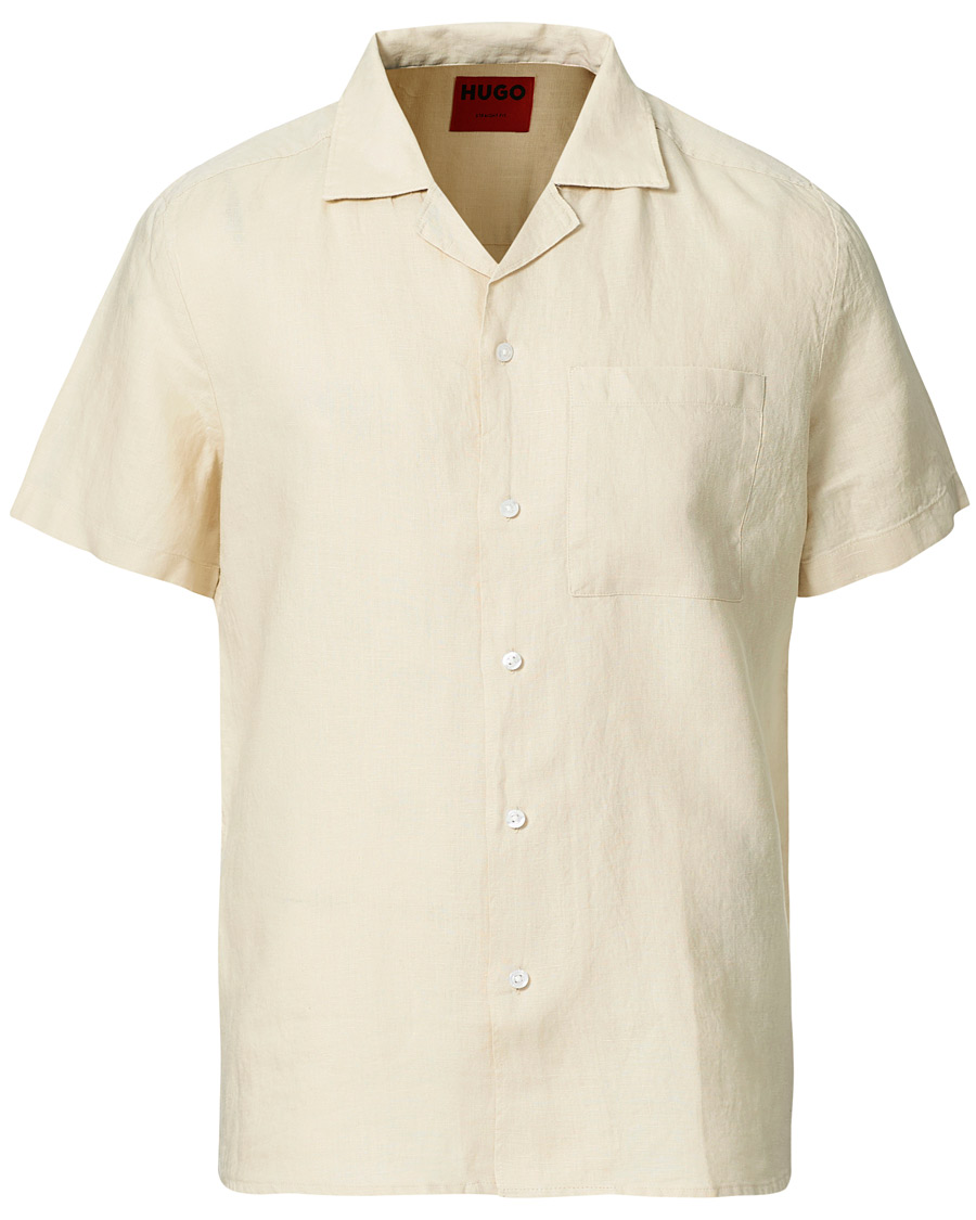 Herre | Skjorter | HUGO | Ellino Linen Resort Collar Short Sleeve Shirt Light Beige