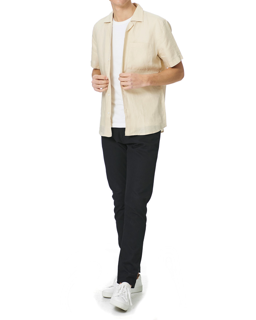 Herre | Skjorter | HUGO | Ellino Linen Resort Collar Short Sleeve Shirt Light Beige