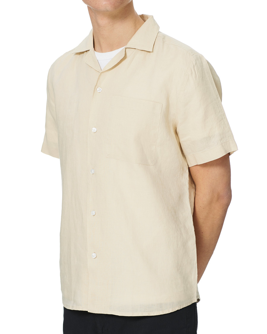 Herre | Skjorter | HUGO | Ellino Linen Resort Collar Short Sleeve Shirt Light Beige