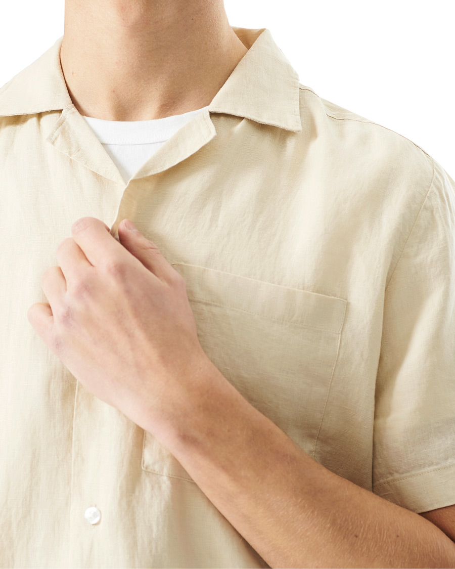 Herre | Skjorter | HUGO | Ellino Linen Resort Collar Short Sleeve Shirt Light Beige