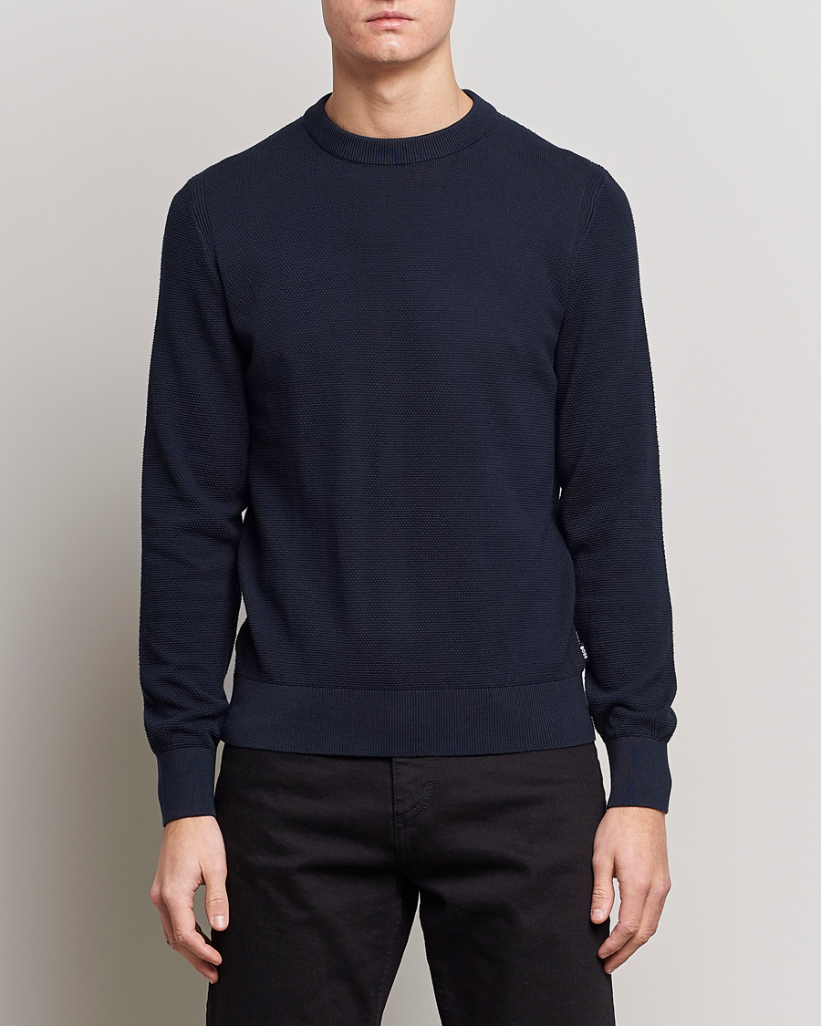 Herre | Gensere | BOSS BLACK | Ecaio Knitted Structured Sweater Dark Blue