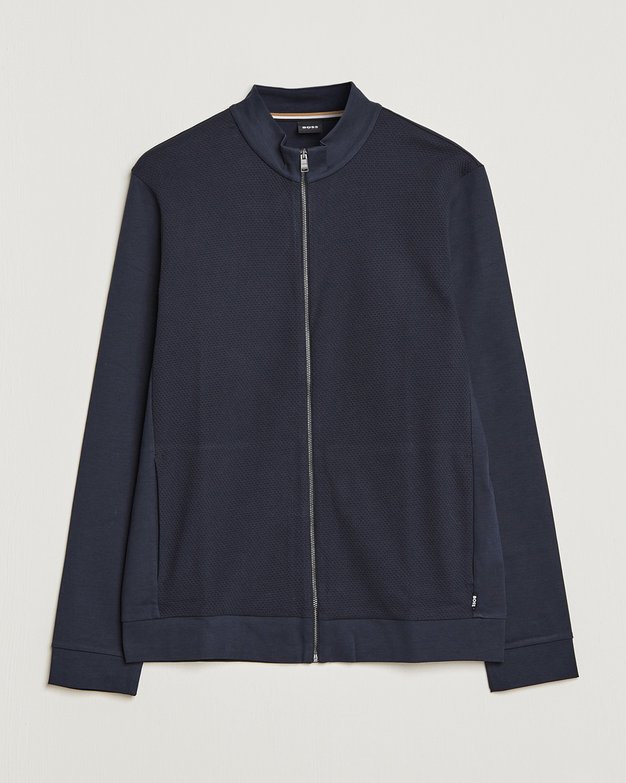 Herre | Gensere | BOSS BLACK | Skiles Knitted Full-Zip Sweater Dark Blue
